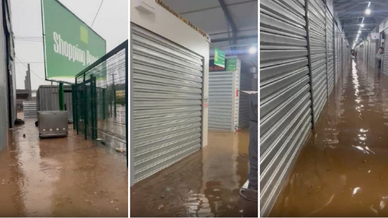 Em um vídeo registrado pelos comerciantes, é possível ver a água já na altura do joelho.