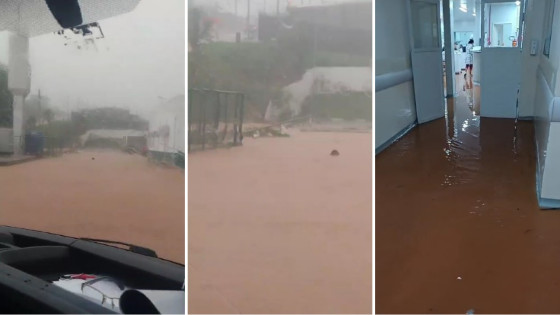 A força da chuva foi tanta, que além de destruir parte da unidade, a água também provocou alagamentos dentro do hospital.