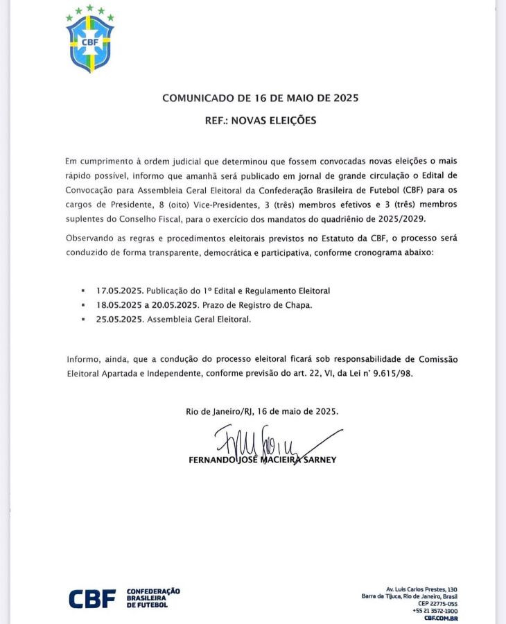 edital Convocação de eleição na CBF