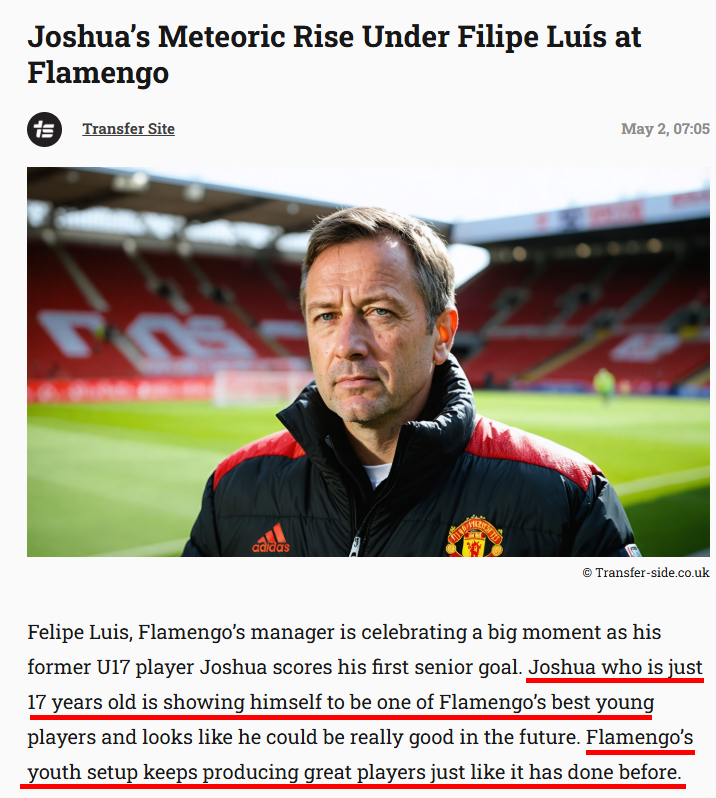Transfer-site elogia Joshua, do Flamegno