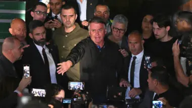Ex-presidente Jair Bolsonaro após reunião com parlamentares na Câmara dos Deputados