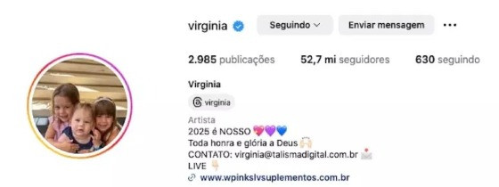 Virginia tira o nome de casada da bio do Instagram