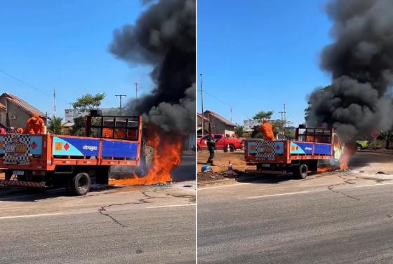 O fogo foi completamente extinto, porém a parte frontal do caminhão acabou sendo destruída.