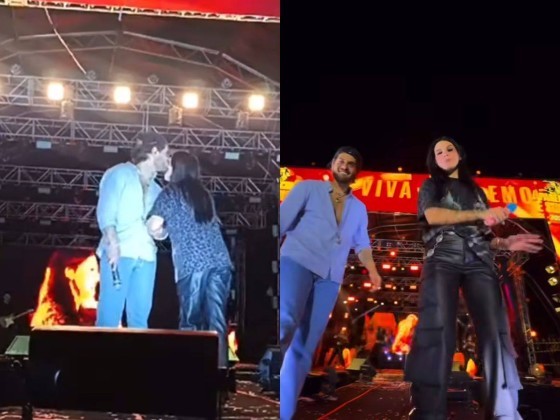 A boiadeira, além de cantar algumas músicas com Zé Felipe, interagiu com os fãs e animou o público que gritava “beija”.