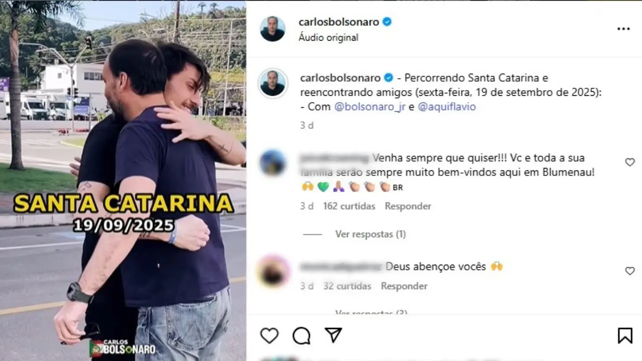 A união das bandeiras de Santa Catarina e do Brasil em ações de marketing de Carlos Bolsonaro chamaram a atenção nas redes sociais.