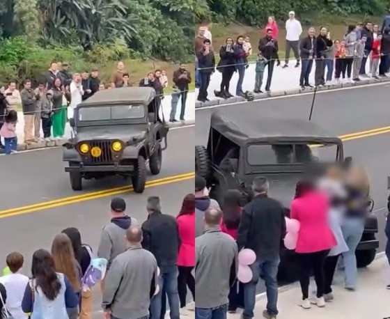O veículo participava da apresentação e, segundo a prefeitura, pertence a um grupo de entusiastas de automóveis militares antigos.