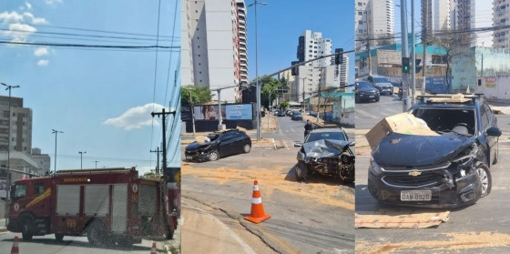Com o impacto da batida, ambos os veículos ficaram danificados, principalmente na parte frontal