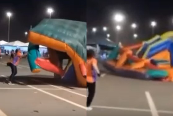 Ventania arrastou brinquedos infláveis durante corrida realizada no Parque Novo Mato Grosso.