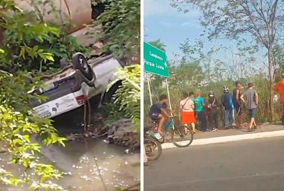 Motorista quase atingiu dois motociclistas antes de cair no rio.