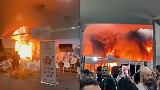 Na gravação, feita por uma pessoa que assistia a uma palestra dentro pavilhão, as luzes se apagam por um breve momento.