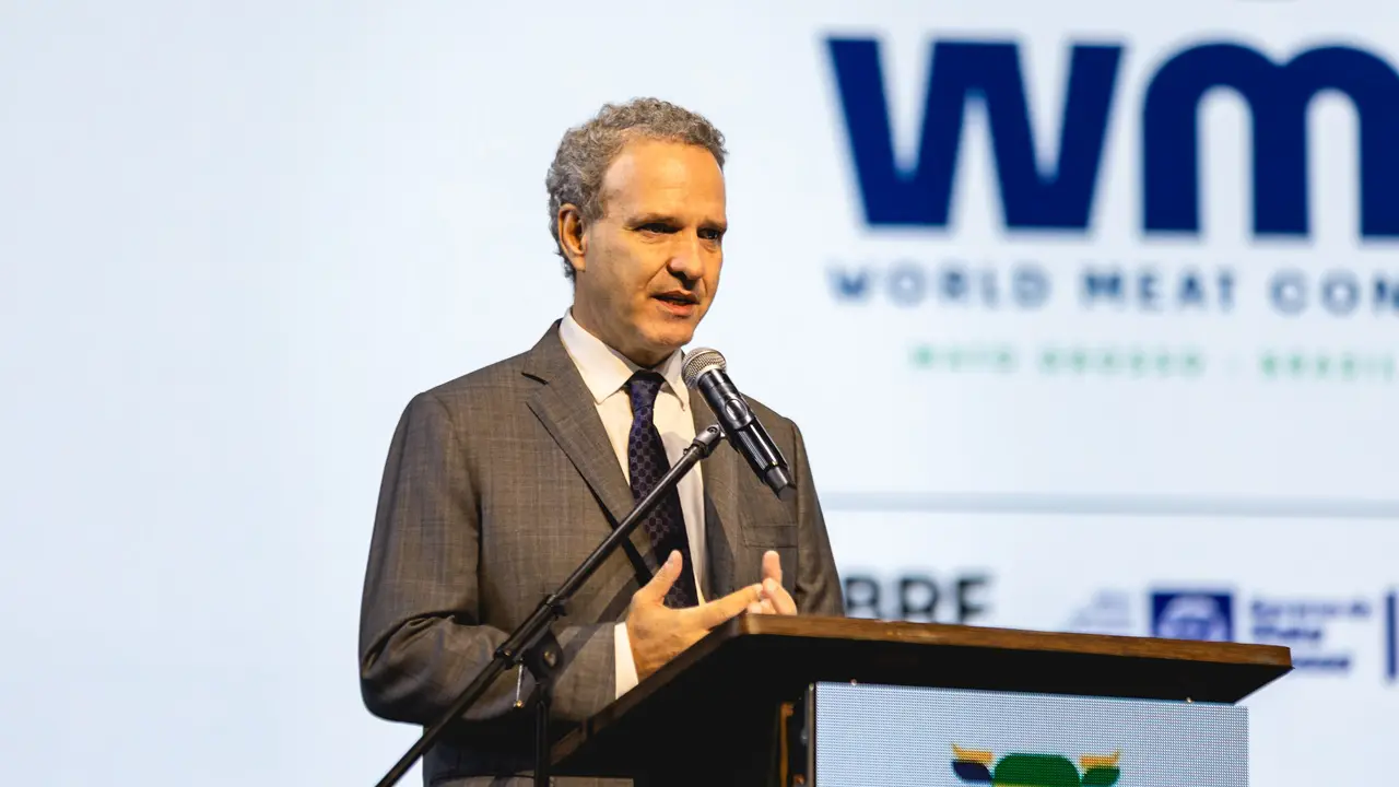 Presidente do Instituto Mato-grossense da Carne (Imac), Caio Penido, na abertura do Congresso Mundial da Carne, em Cuiabá