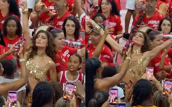 Juliana Paes interpretar mestre de bateria em ensaio da Viradouro