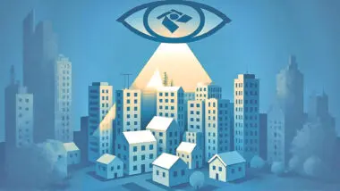Imagem conceitual mostrando um olho representando a Receita Federal fiscalizando imóveis por meio do CIB, o CPF dos Imóveis.