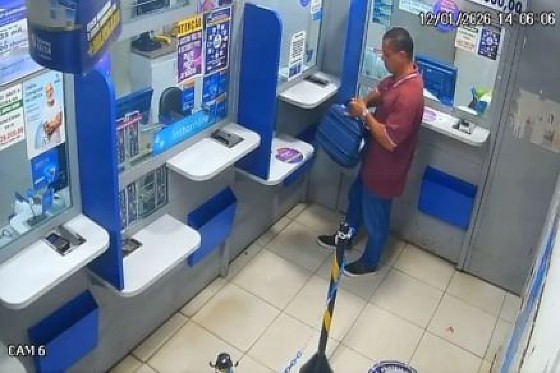 Câmera flagra homem furtando caixa de doações em lotérica de Cuiabá