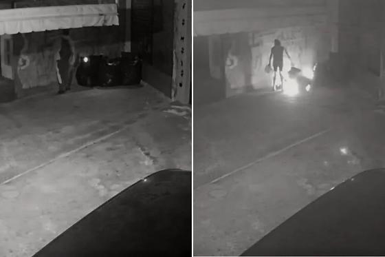 Ele foi filmado retirando um isqueiro do bolso e incendiando o material que estava ao redor da mulher antes de fugir caminhando