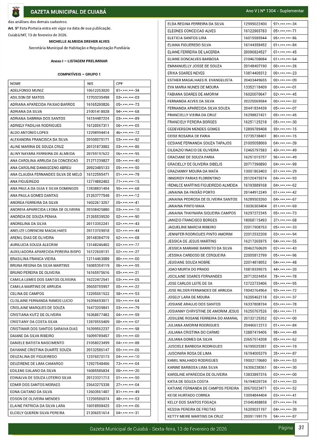 LISTA DE APROVADOS CASA CUIABANA