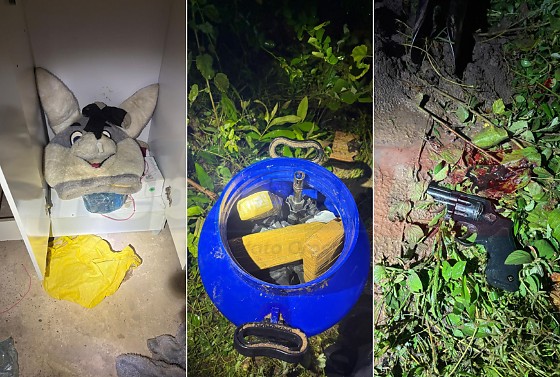 No esconderijo, a PM encontrou uma fantasia de coelho, além de fuzil e diversas munições