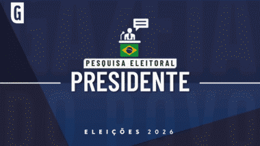 Ilustração feita pela Gazeta do Povo sobre pesquisa eleitoral nas Eleições 2026, com bandeira do Brasil e a palavra Presidente
