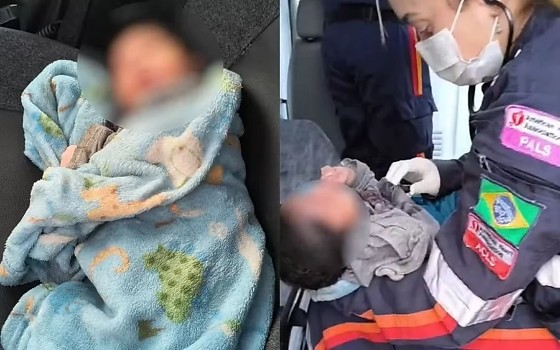 Conforme o relato dos policias, o bebê é um menino e estava no meio do mato quando foi encontrado, “mamando” o braço