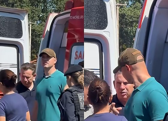 Ela deixou o evento acompanhada do governador Mauro Mendes (União Brasil).