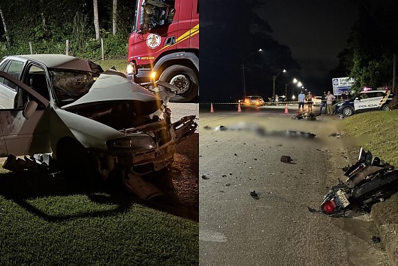 Moto tentou ultrapassagem e bateu de frente com Gol; dois morreram