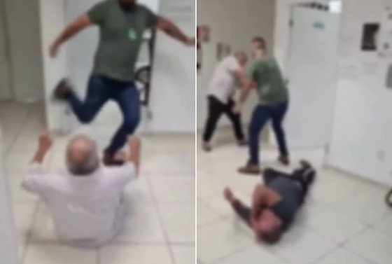 As imagens mostram o servidor desferindo socos e chutes contra os pacientes dentro da unidade.