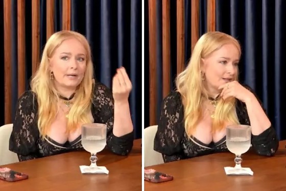 Luciana Vendramini durante podcast.