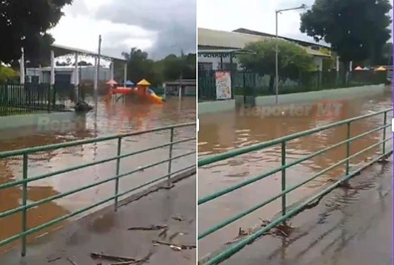 Unidade escolar registrou forte acúmulo de água nesta quinta-feira (30)